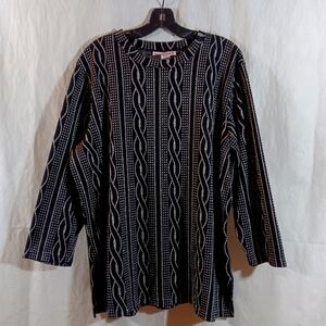 Vintage Young Stuff II Womens 1X Black Metallic Tunic Top Knit Silver USA